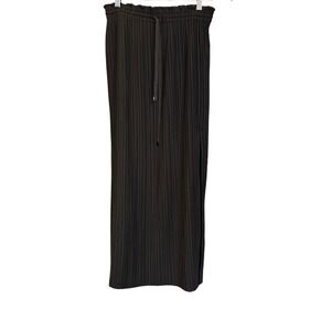 AYR Womens Black Pleated Maxi Skirt Elastic Drawstring Waist Side Slit Small